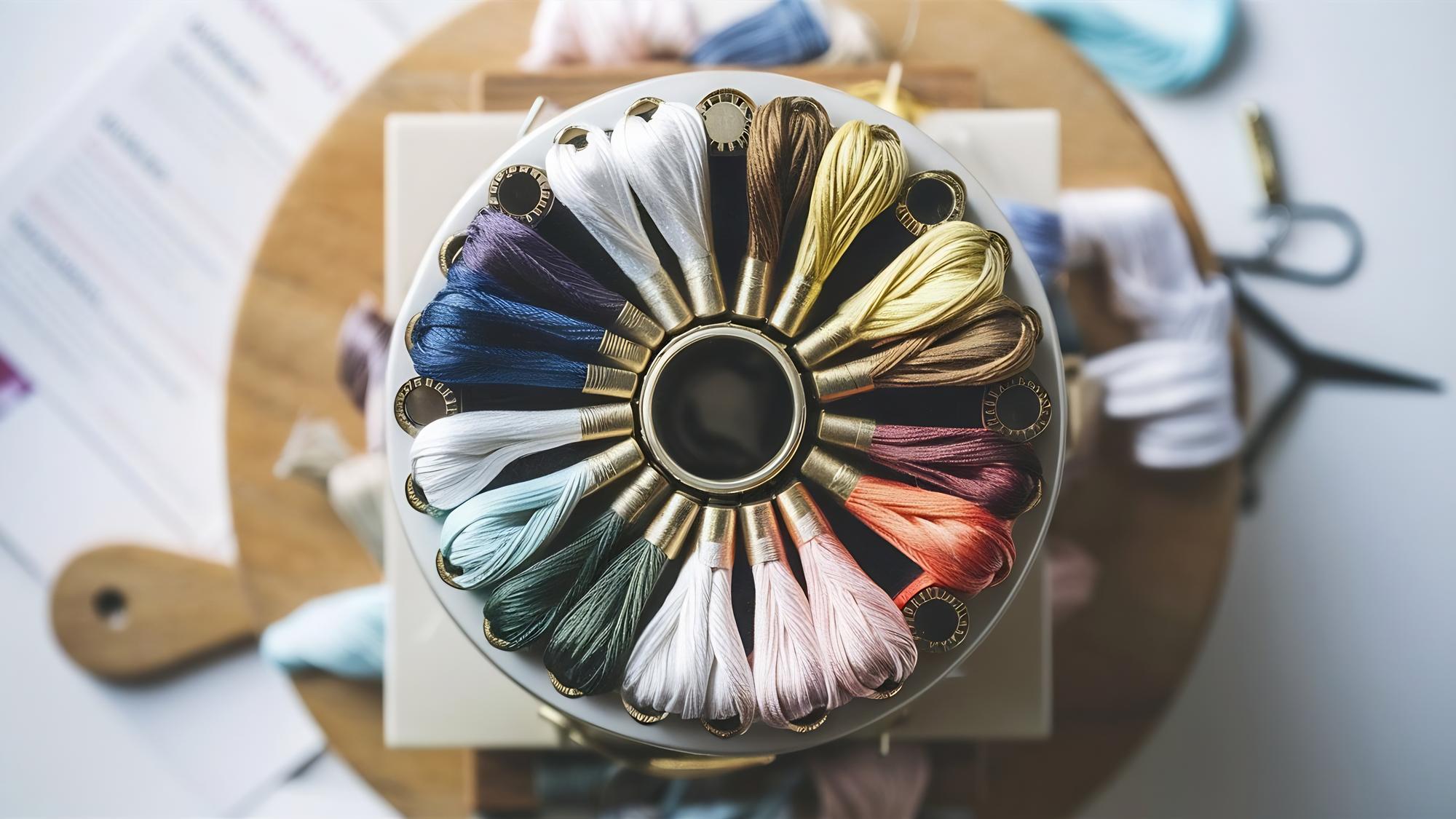 Stack of embroidered fabric samples